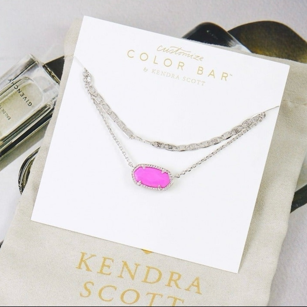 Kendra Scott Elisa Multi Strands Magenta Pink Necklace Silver Tone - Picture 2 of 5